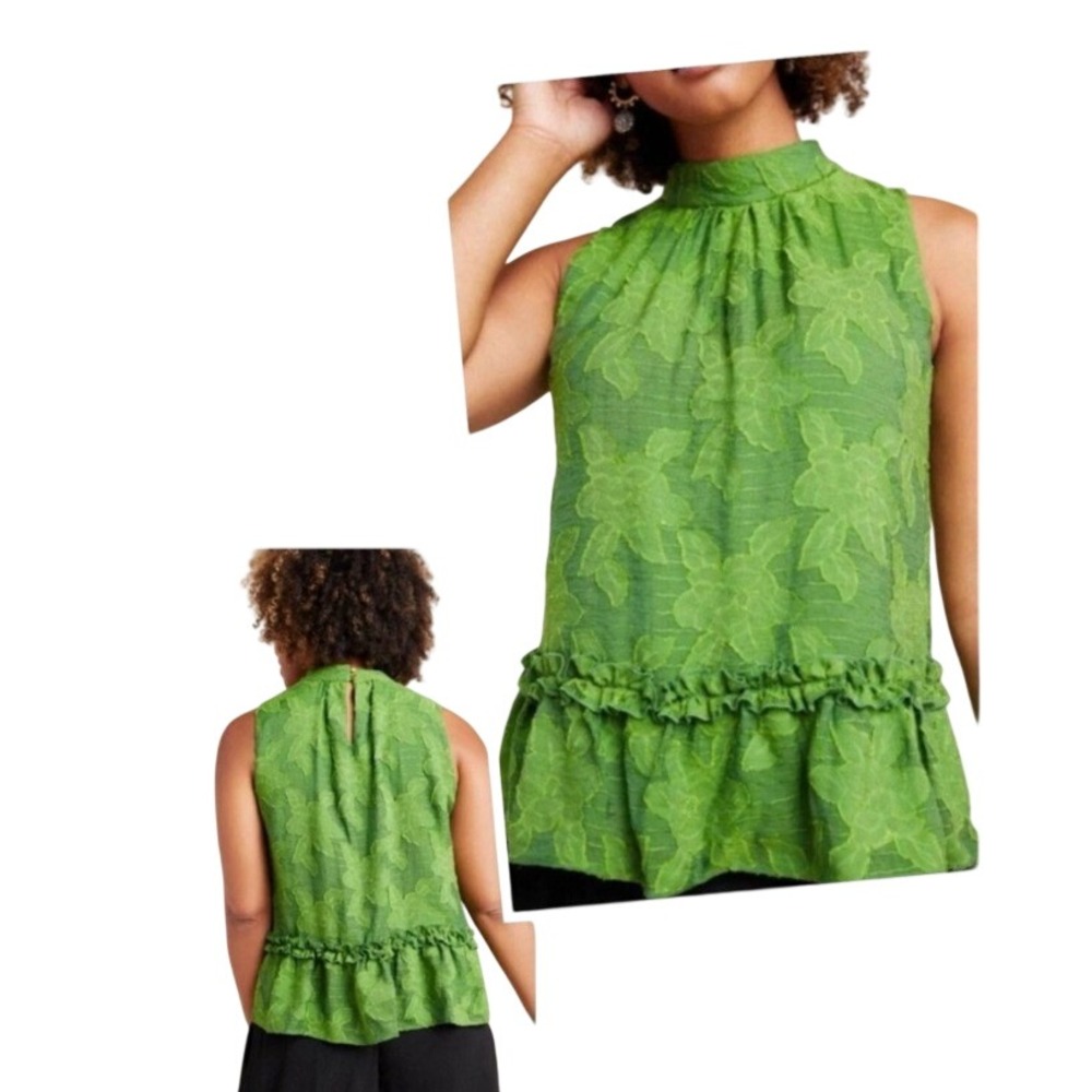 Anthropologie Maeve Green Floral Appliqué Savannah Swing Blouse - Size 4/36 EUR